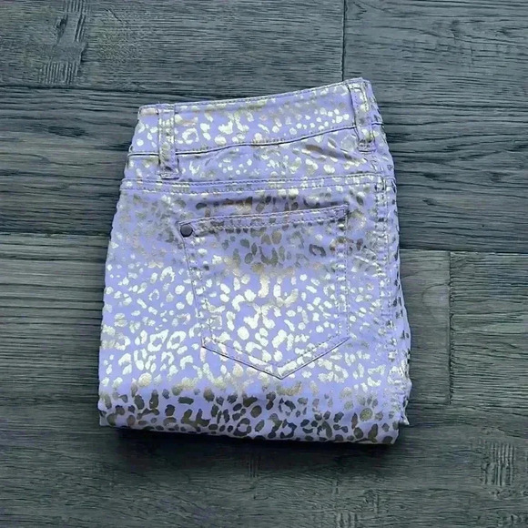 🌸3/$30🌸FIRE Los Angeles | Lilac purple and gold sparkle cheetah jeggings - Picture 2 of 9